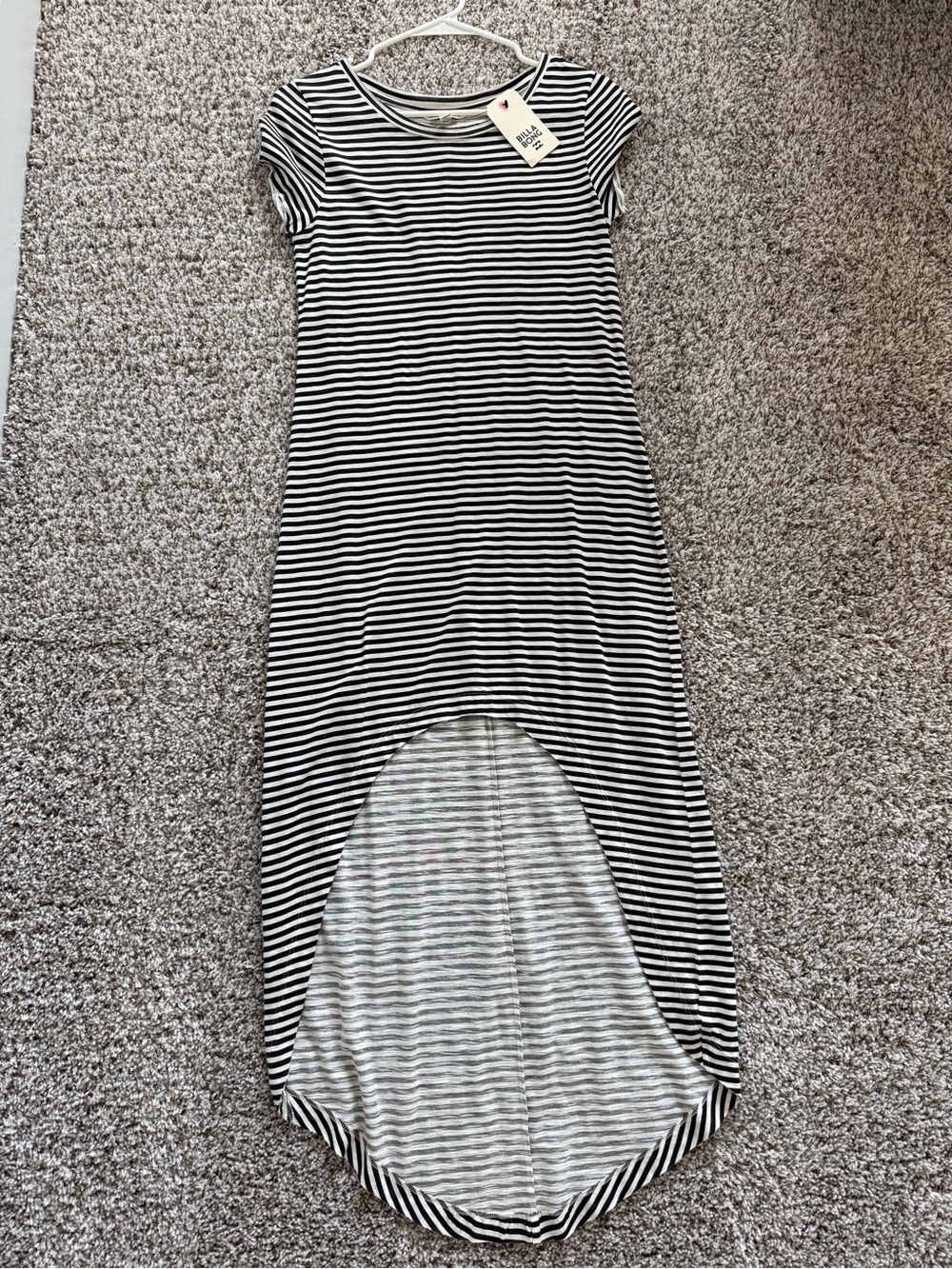 Billabong Black and White Striped High-Low Tee Dress